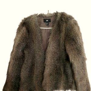 Women HM Fur green open Jacket Size 10